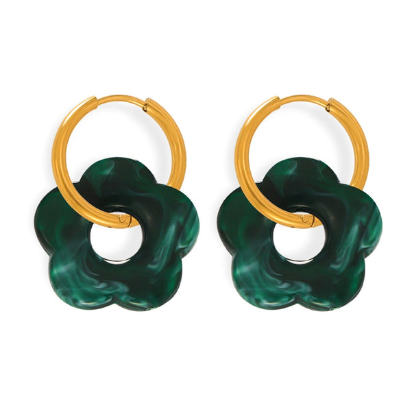 Wholesale Jewelry 316L Stainless Steel Gold Plated Chain With Flower Resin Pendant Fresh Simple Style For Women