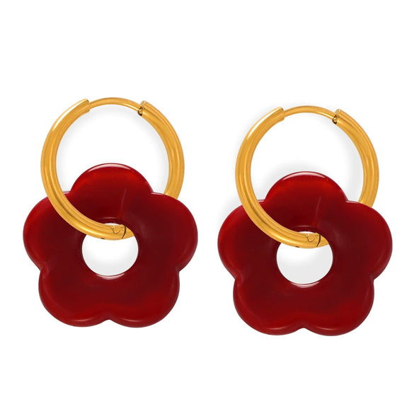 Wholesale Jewelry 316L Stainless Steel Gold Plated Chain With Flower Resin Pendant Fresh Simple Style For Women