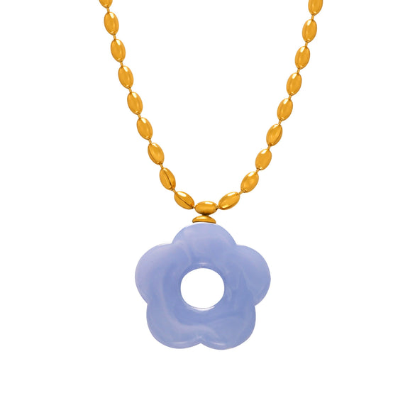 Wholesale Jewelry 316L Stainless Steel Gold Plated Chain With Flower Resin Pendant Fresh Simple Style For Women