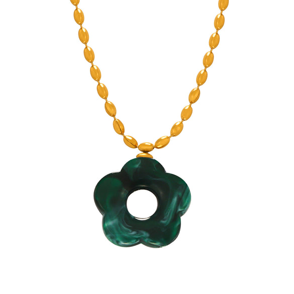 Wholesale Jewelry 316L Stainless Steel Gold Plated Chain With Flower Resin Pendant Fresh Simple Style For Women