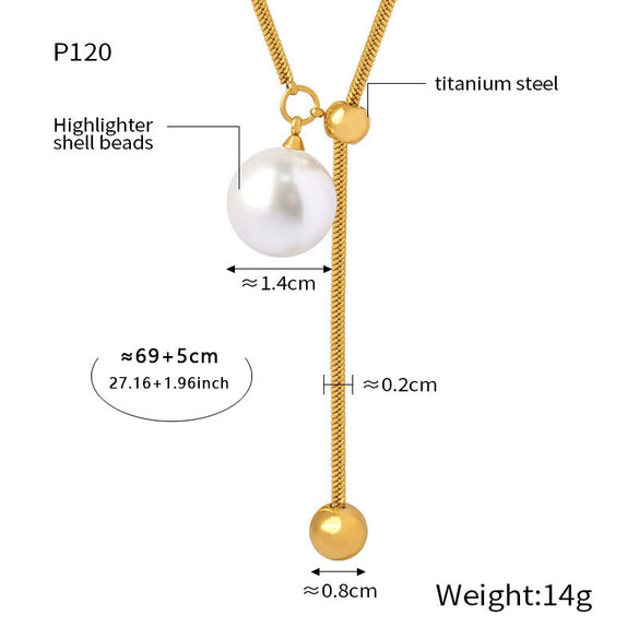 Wholesale Jewelry 316L Stainless Steel Gold Plated Geometric Round Bead Tassel Pendant Necklace For Women