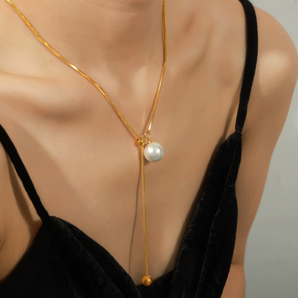 Wholesale Jewelry 316L Stainless Steel Gold Plated Geometric Round Bead Tassel Pendant Necklace For Women