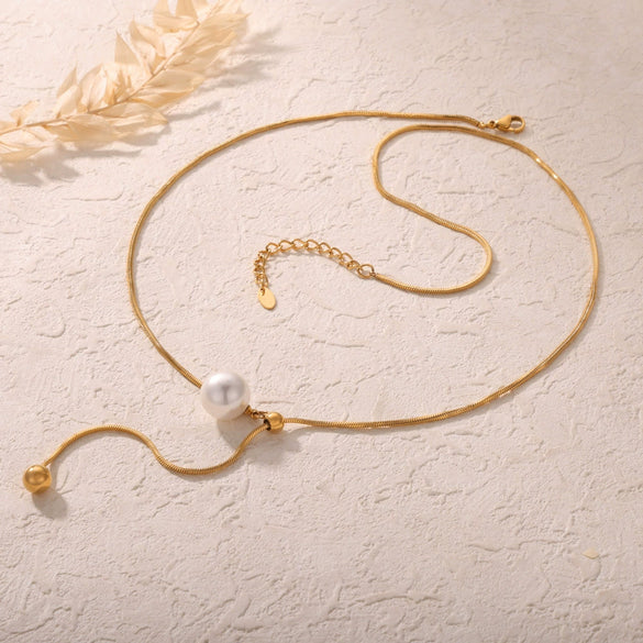 Wholesale Jewelry 316L Stainless Steel Gold Plated Geometric Round Bead Tassel Pendant Necklace For Women