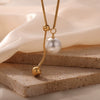 Wholesale Jewelry 316L Stainless Steel Gold Plated Geometric Round Bead Tassel Pendant Necklace For Women