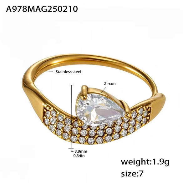 Wholesale Jewelry Titanium Steel Gold Plated Geometric Wide Face Ring For Women Light Luxury Style