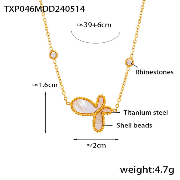 Wholesale Jewelry 316L Stainless Steel Gold Plated Inlaid White Shell Butterfly Pendant Unisex Set