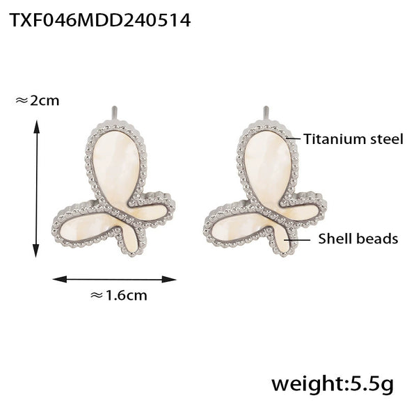 Wholesale Jewelry 316L Stainless Steel Gold Plated Inlaid White Shell Butterfly Pendant Unisex Set