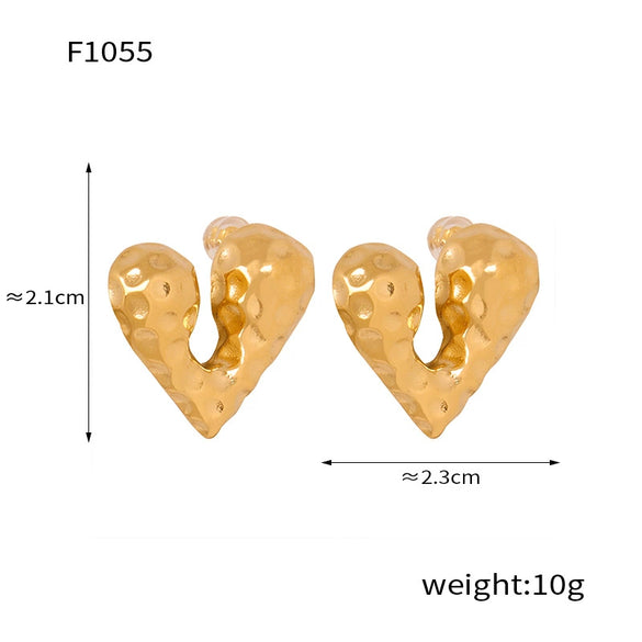 Wholesale Jewelry 316L Stainless Steel Gold Plated Irregular Heart Shaped Earrings