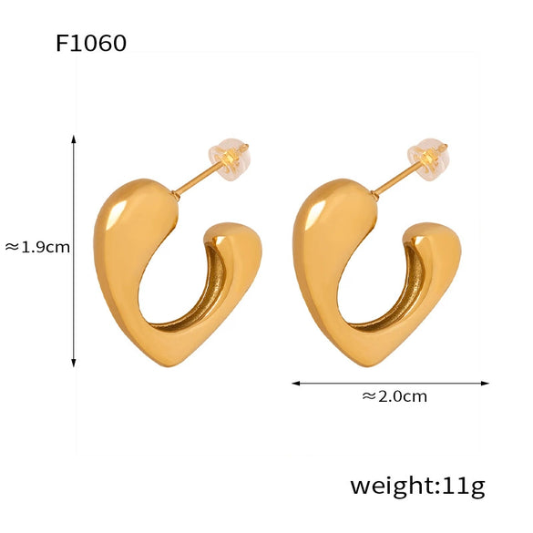 Wholesale Jewelry 316L Stainless Steel Gold Plated Irregular Heart Shaped Earrings