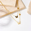 Wholesale Jewelry Titanium Steel Goldplated Butterfly Double Chain Necklace Elegant Black And White Glossy Stereo Style