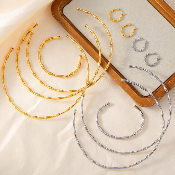 Wholesale Jewelry 316L Stainless Steel Goldplated Chain Pattern Niche Design