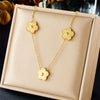 Wholesale Jewelry Titanium Steel Goldplated Fivepetal Flower Chain Necklace