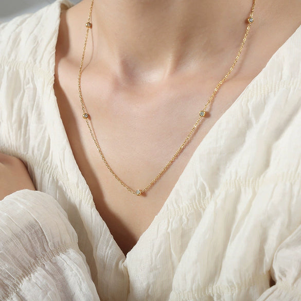 Wholesale Jewelry 316L Stainless Steel Goldplated Geometric Diamondembedded Clavicle Chain For Women Niche Style