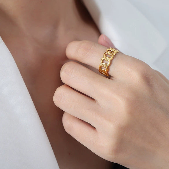 Wholesale Jewelry 316L Stainless Steel Goldplated Geometric Opening Ring For Women