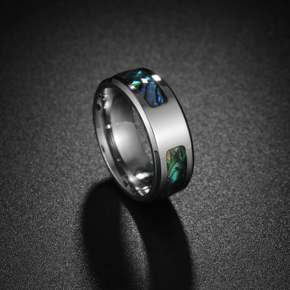 Wholesale Jewelry Titanium Steel Half Ring Inlaid Abalone Scallop With Letters Numbers Text Dripping Oil Unisex