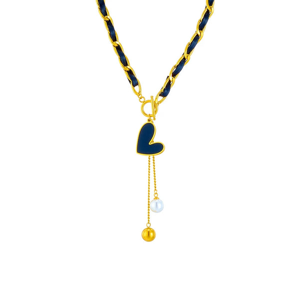 Wholesale Jewelry Titanium Steel Heart Shape Electroplated Love Ball Tassel Pendant Necklace For Women Cold Style