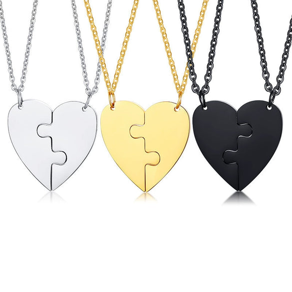 Wholesale Jewelry Titanium Steel Heart Shaped Friendship Pendant Two Piece Set Electroplated Simple Style