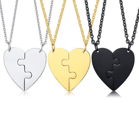 Wholesale Jewelry Titanium Steel Heart Shaped Friendship Pendant Two Piece Set Electroplated Simple Style