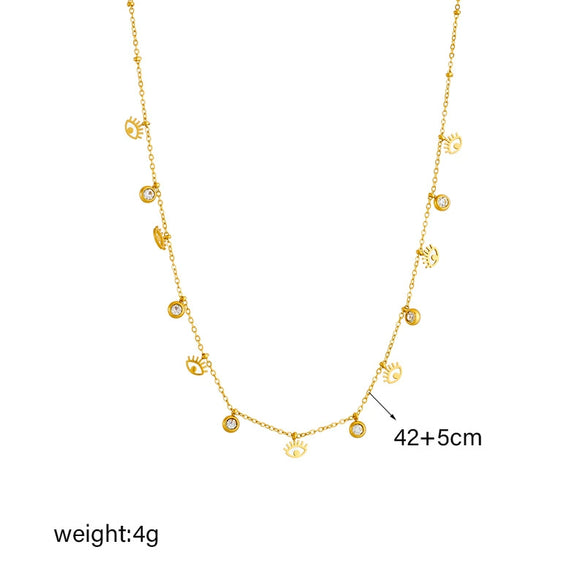 Wholesale Jewelry Titanium Steel Hollow Eye Pendant Necklace With Diamond Embedded And Electroplating Design For Women