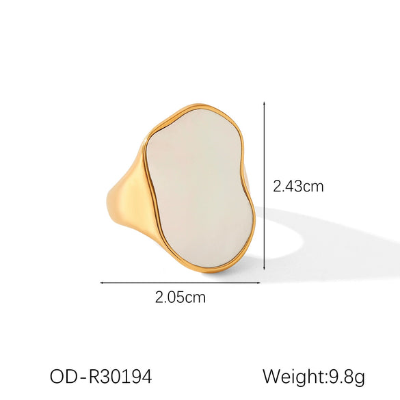 Wholesale Jewelry Titanium Steel Inlaid White Shell Geometric Ring For Women