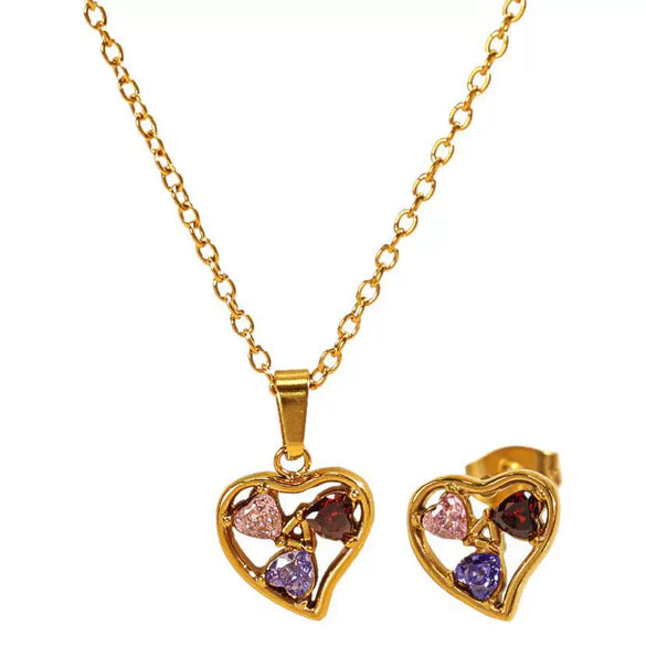 Wholesale Jewelry 316L Stainless Steel Inlaid Zircon Peach Heart Love Water Drops Bell Pattern Electroplated Women's Necklace And Earrings Set