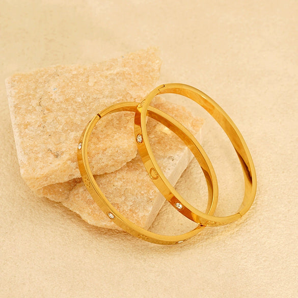 Wholesale Jewelry Titanium Steel 18K Gold Plated Inlaid Zircon Geometric Style Bracelet