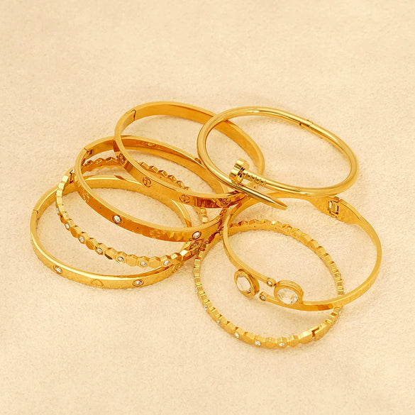 Wholesale Jewelry Titanium Steel 18K Gold Plated Inlaid Zircon Geometric Style Bracelet