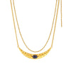 Wholesale Jewelry 316L Stainless Steel Lapis Lazuli Crescent Geometric Double Layer Stacked Necklace And Bead Earrings Light Luxury Electroplating For Women