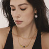 Wholesale Jewelry 316L Stainless Steel Lapis Lazuli Crescent Geometric Double Layer Stacked Necklace And Bead Earrings Light Luxury Electroplating For Women