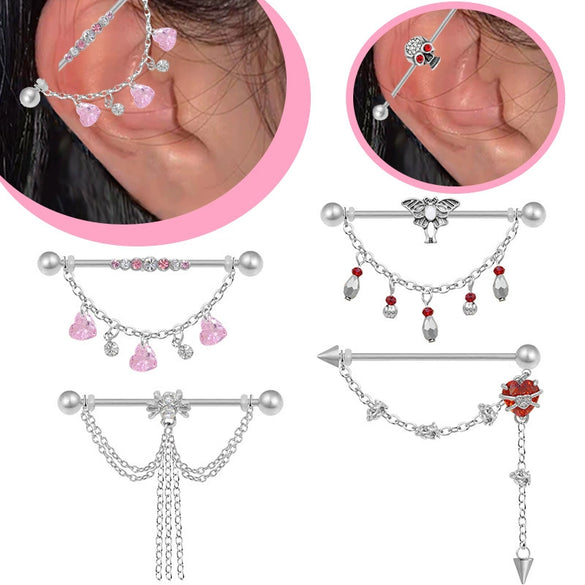 Wholesale Jewelry Titanium Steel Love Double Ear Hole Piercing With Heart Bow Star Shapes Electroplated