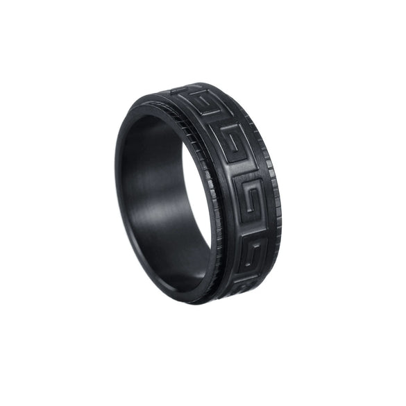 Wholesale Jewelry Titanium Steel Men's Ring Blackplated Frosted Geometric Rotating Decompression