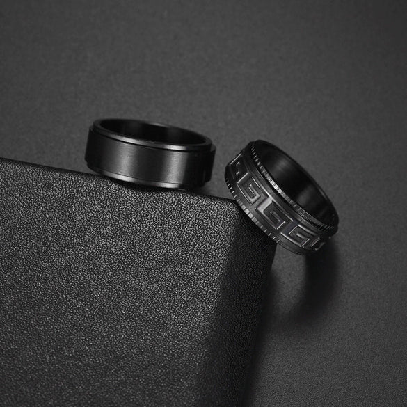 Wholesale Jewelry Titanium Steel Men's Ring Blackplated Frosted Geometric Rotating Decompression