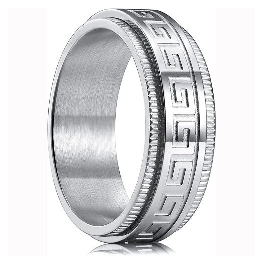 Wholesale Jewelry Titanium Steel Men's Ring Blackplated Frosted Geometric Rotating Decompression
