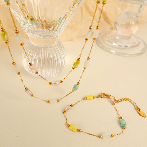 Wholesale Jewelry 316L Stainless Steel O Chain Electroplated Sweet Cool Geometric Style Women's Necklace And Bracelet Accessories
