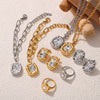 Wholesale Jewelry 316L Stainless Steel Oval Chain Style Retro Light Luxury Cold Niche Design Electroplated Earrings Bracelet Set