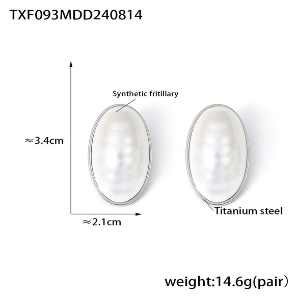 Wholesale Jewelry Titanium Steel Oval Fritillaria Pendant Necklace Ring Earrings 18K Gold Plated Light Luxury Set