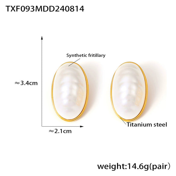 Wholesale Jewelry Titanium Steel Oval Fritillaria Pendant Necklace Ring Earrings 18K Gold Plated Light Luxury Set