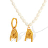 Wholesale Jewelry 316L Stainless Steel Pearl Gesture Fashion Retro Necklace Set
