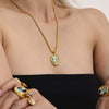 Wholesale Jewelry 316L Stainless Steel Pearl Weight Glaze Plants Flowers Pattern Electroplating Women's Court Style Necklace