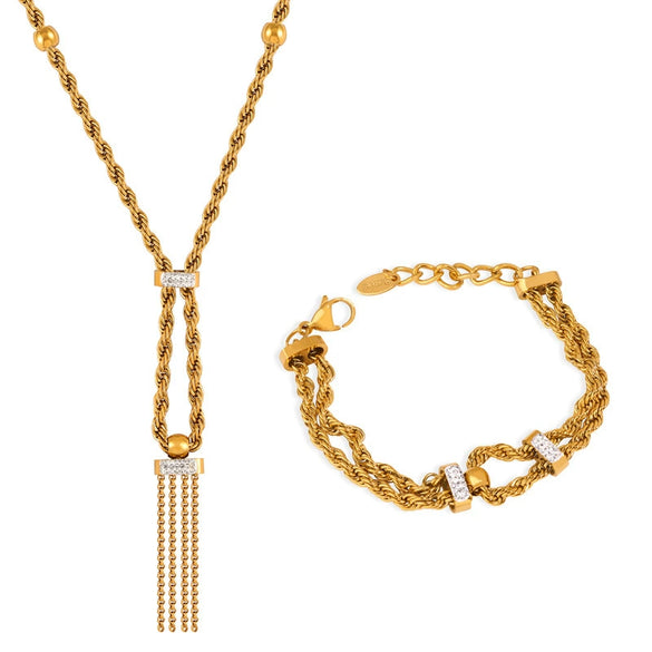 Wholesale Jewelry Titanium Steel Plant Flowers Woven Tassel Electroplating Necklace Bracelet Ring Set