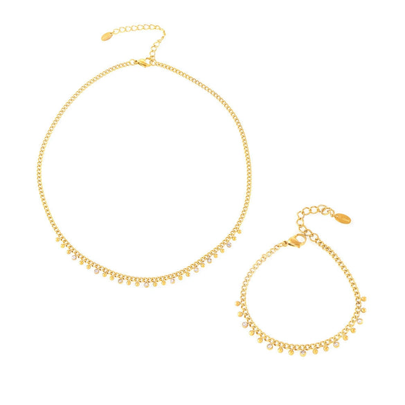 Wholesale Jewelry 316L Stainless Steel Plated 18K Gold Round Bead Spacer Diamond Tassel Necklace And Bracelet
