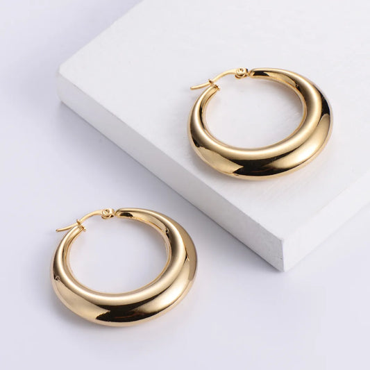 Wholesale Jewelry Titanium Steel Polished Round Hollow Earrings Gooddiy