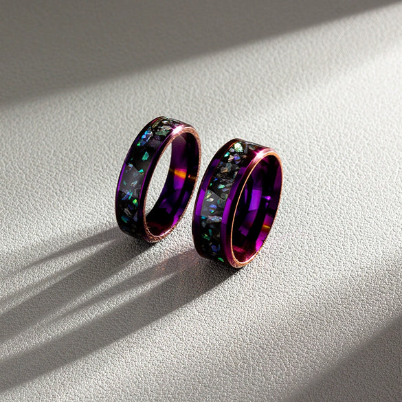 Wholesale Jewelry Titanium Steel Purple Geometric Pattern Ring And Bracelet For Couples