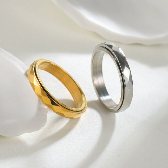 Wholesale Jewelry Titanium Steel Rhombus Cutout Decompression Rotating Finger Ring Electroplated For Men And Women