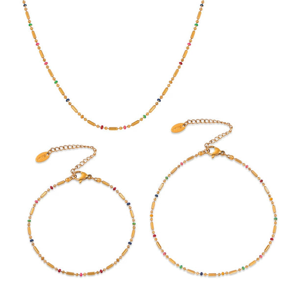 Wholesale Jewelry 316L Stainless Steel Rice Bead Chain Oil Dropping Design Electroplated Unisex