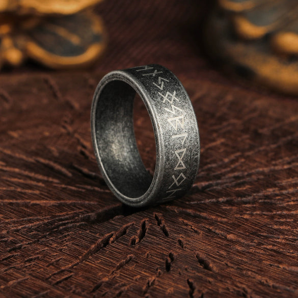 Wholesale Jewelry Titanium Steel Ring Distressed Style With Viking Loon Rune Letters Numbers Text Unisex