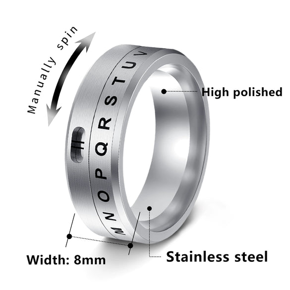 Wholesale Jewelry Titanium Steel Rotatable Letter And Number Rings Plating Oil