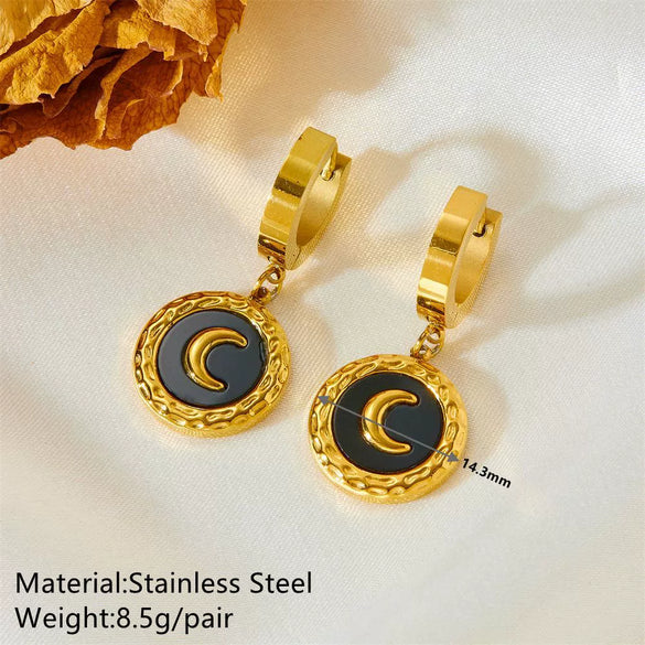 Wholesale Jewelry Titanium Steel Round Shell Moon Snake Bone Style With Stars Sun And Moon Clouds Universe Pattern Electroplated For Women