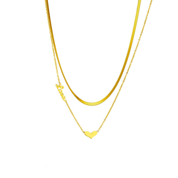 Wholesale Jewelry Titanium Steel Snake Bone Chain Heart Shape Pendant Necklace With Electroplating For Women