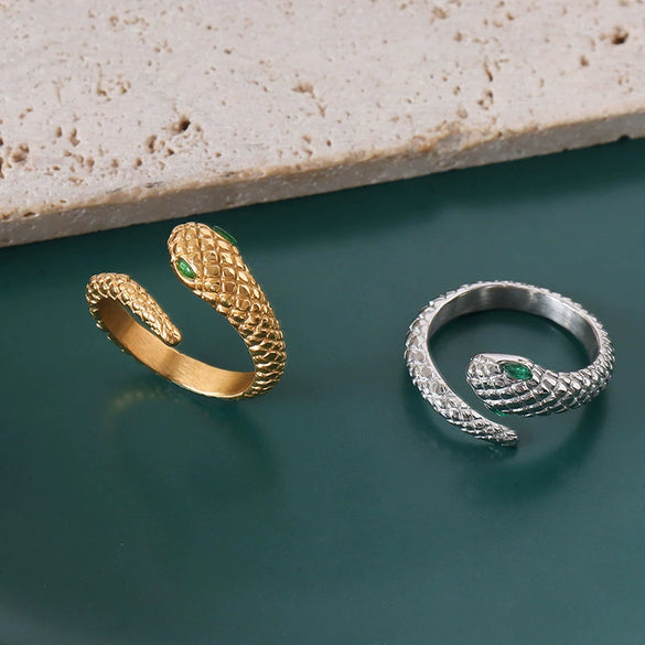 Wholesale Jewelry Titanium Steel Snakeshaped Rhombus Geometric Animals Zodiac Electroplated Ring For Women